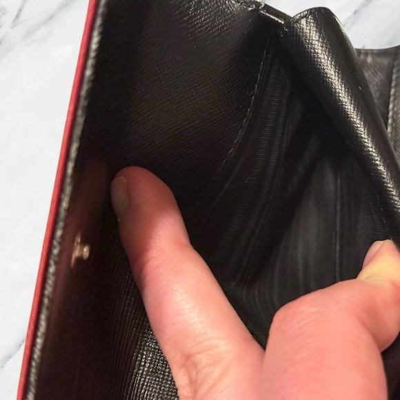 Prada Tessuto Dark Red Nylon Compact Trifold Wallet Authentic Vintage - Picture 8 of 11